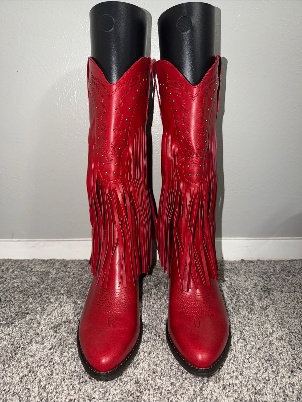 Women's Red Fringe Western Knee-High Boots